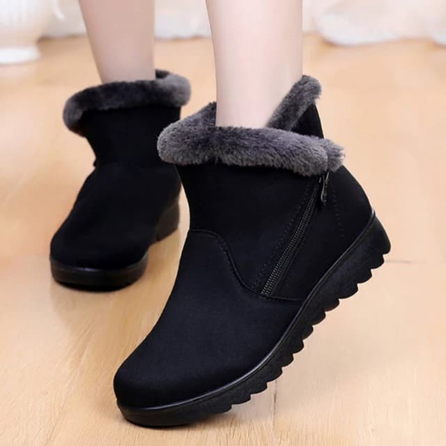 Elegant Winter Boots for Women Side Zipper Ankle Snow Boots Anti-slip Booties Faux Fur Hiking Black Brown Boots