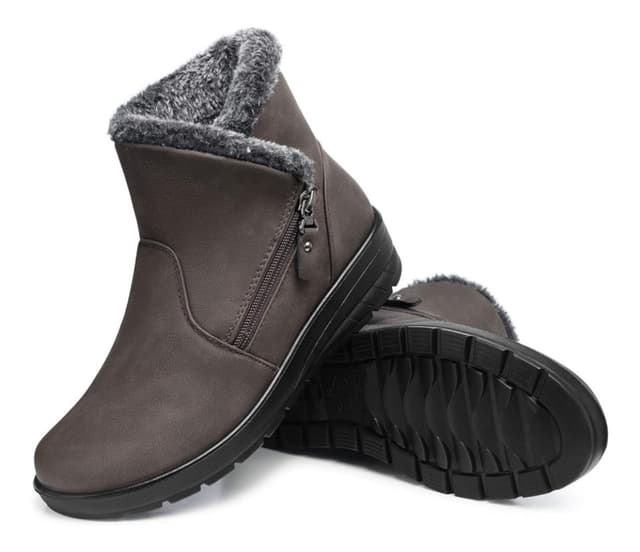 Elegant Winter Boots for Women Side Zipper Ankle Snow Boots Anti-slip Booties Faux Fur Hiking Brown Boots