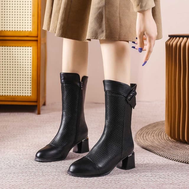 2025 Women Ankle Boots Autumn Winter Genuine Leather High Heels Casual Office Ladies Shoes Women