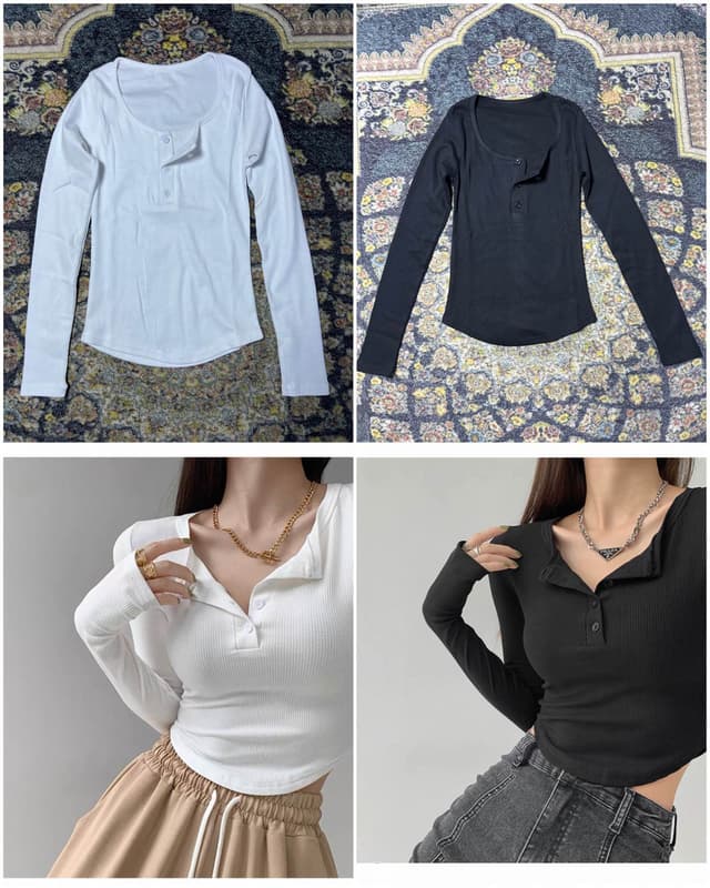 New Summer Special Plain Full Sleeve Henley 3 half Bottom T shirt For Women
