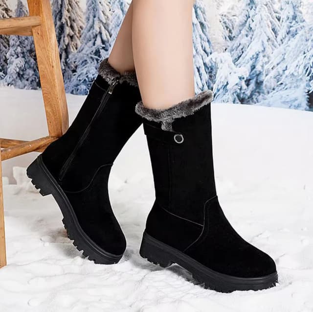 Autumn And Winter Women's  Boots Zipper Mid Heel Snow Boots Thick Warm Soft Sole Slides Non-Slip Snow Boots Botas Altas