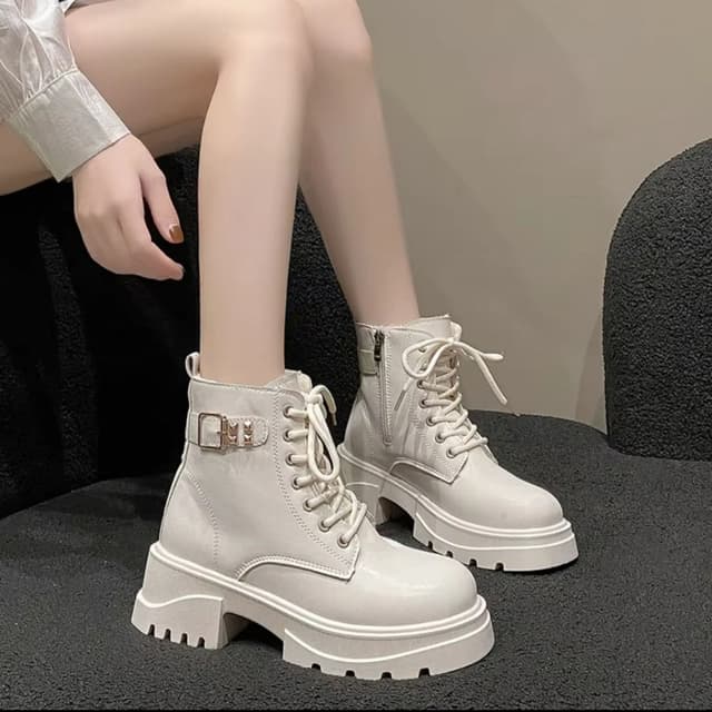 Sweet Ankle Women Boots Winter Lace Up ZIP Shoes For Women Hoof High Heels Warm Plush Metal Buckle Leather Modern Boots Zapatos