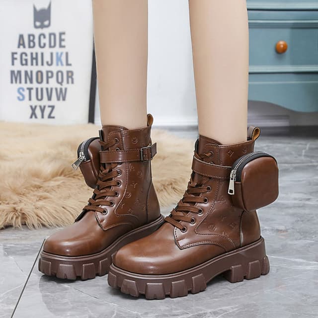 2024 Luxurious Ankle Boot Lace Up Short Boots Platform Shoes Of Women Pocket Bare Boots