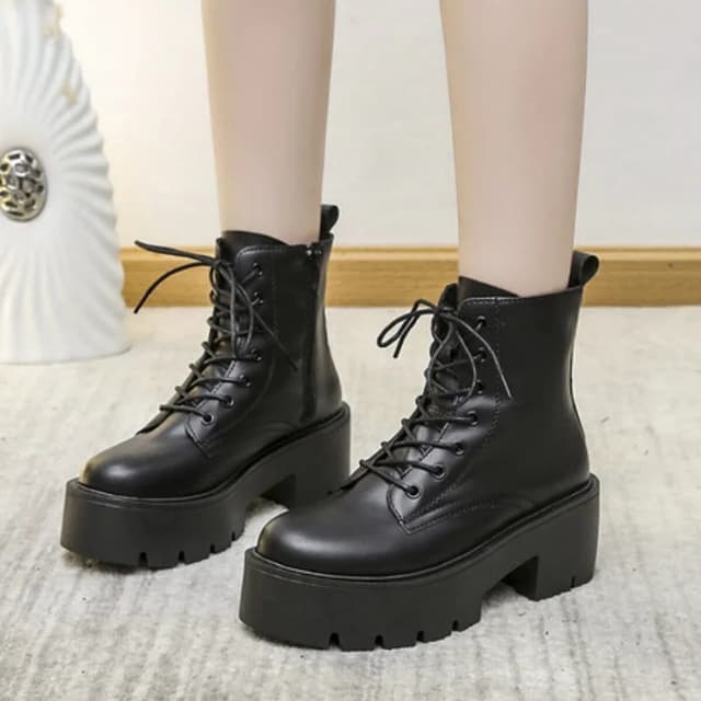 Ladies New Women's Round Toe Luxury Designer Winter Boots Lace-up Ankle Ladies High Heels Fashion Rock Rubber Botas Mujer