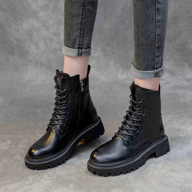 2022 New Mid Calf Boots Women Autumn Winter Fashion Lace-up Zipper Platform Boots - Fashion | Women's Footwear |