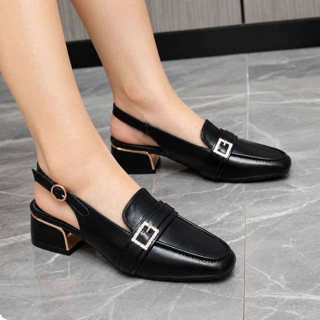 Premium Women's Elegant & Comfortable Buckle Slingback Block Heel Loafers