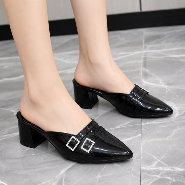 Premium Women's Elegant & Comfortable Patent Mule Block Heel Pumps