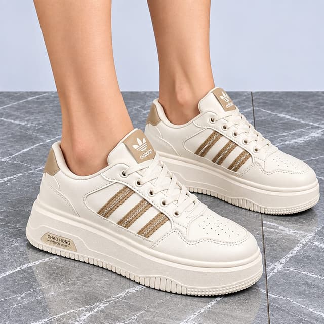 LuxeStride Retro Luxe Platform Sneakers for Women – Premium White & Burgundy Casual Shoes