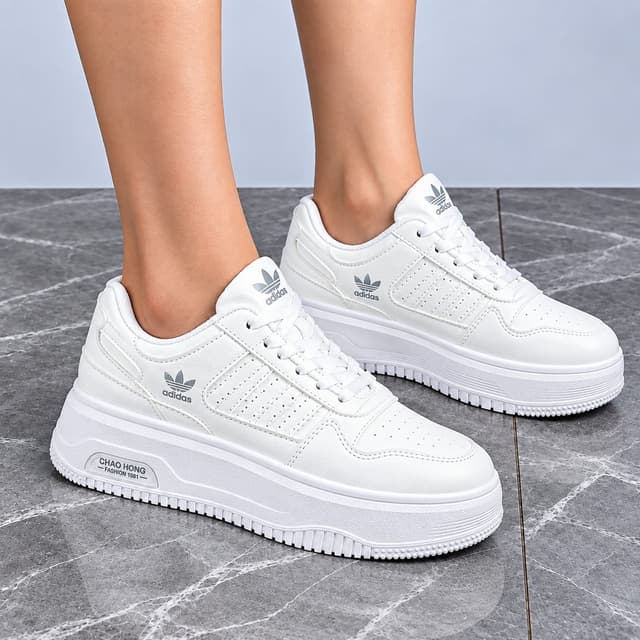 LuxeStride Retro Luxe Platform Sneakers for Women – Premium White Casual Shoes