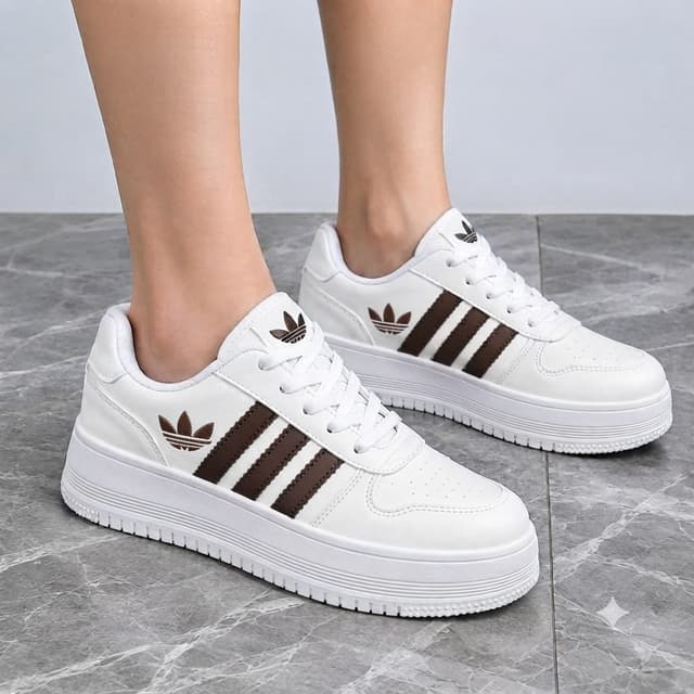 LuxeStride Retro Luxe Platform Sneakers for Women – Premium White & Brown Casual Shoes