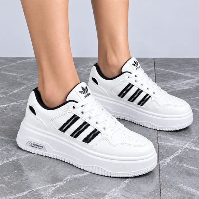 LuxeStride Retro Luxe Platform Sneakers for Women – Premium White & Burgundy Casual Shoes