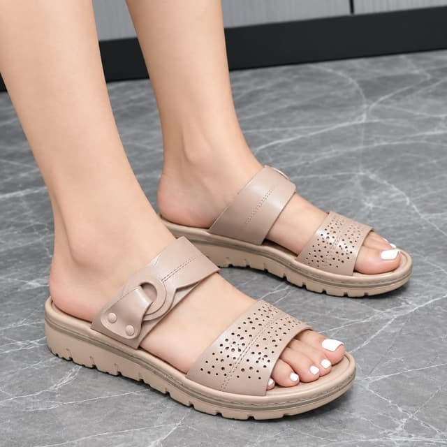Women’s Elegant Perforated Buckle Strap Platform Orthopedic Sandals – Comfortable Casual Style