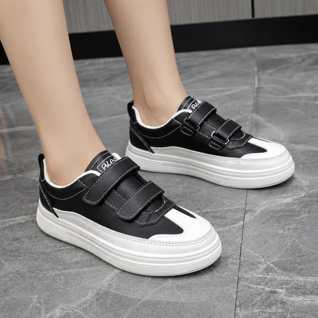 Premium Black & White Strap Platform Sneakers for Women
