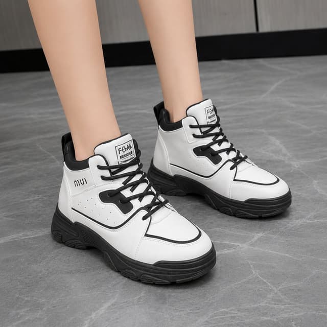Premium Women’s High-Top Lace-Up Platform Sneakers – Elegant Classic Casual Style