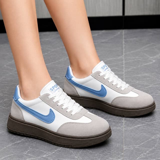 UrbanUrbanStride Women’s Premium Classic White & Blue Low-Top Casual Sneakers