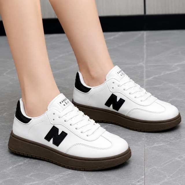 Velora VogueStep Women’s Elegant White & Black Retro-Style Low-Top Sneakers