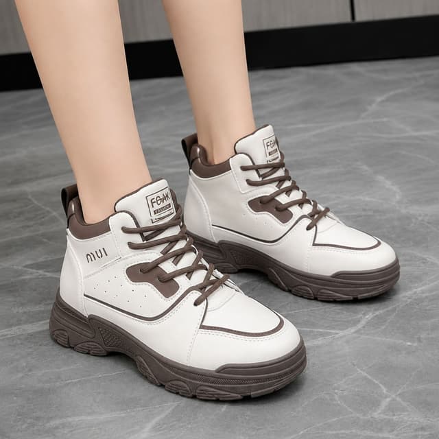 Premium Women’s High-Top Lace-Up Platform Sneakers – Elegant Classic Casual Style