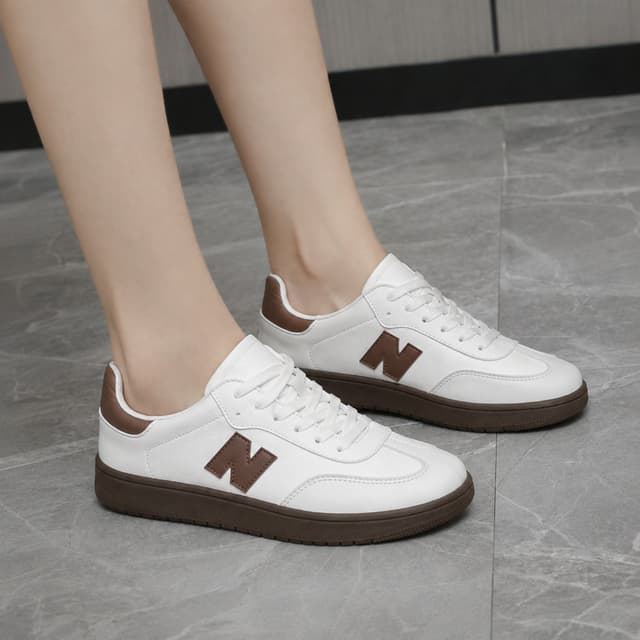 Korean LuxeStride Women’s Classic Low-Top Sneakers – White & Brown