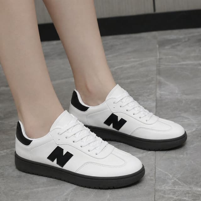 Korean LuxeStride Women’s Classic Low-Top Sneakers – White & Black