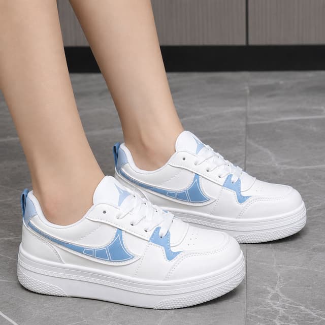 Luxurious Women’s Premium Leather Sneakers – White & Sky Blue Edition