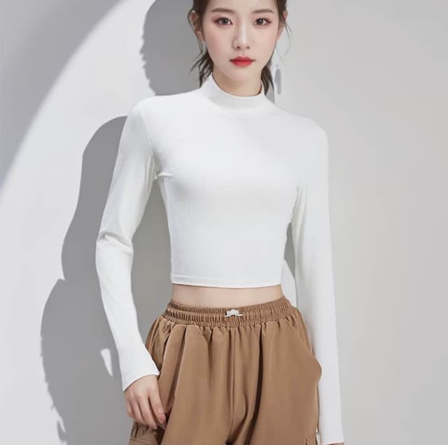 Full Sleeve Tneck Crop Top T-Shirt For Women fashionfabric072
