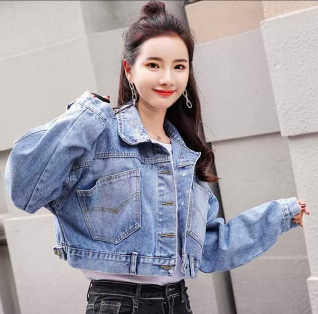 New Model Denim Full Sleeve Free Size Croup Jacket For Women