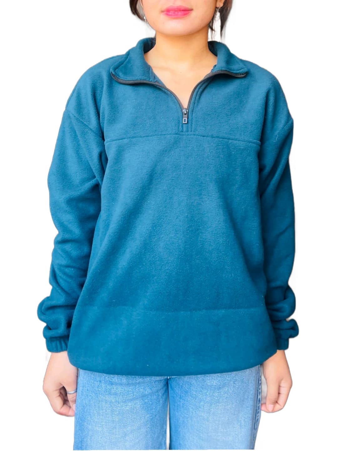 Winter Warm Lightweight Polar Fleece Half Zipped Sweatshirt For Ladies. 1