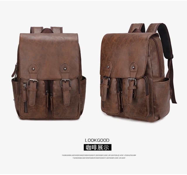 Business Casual Backpacks for School Travel Bag Black PU Leather Fashion Shoulder  Vintage Boys Backpack Unisex