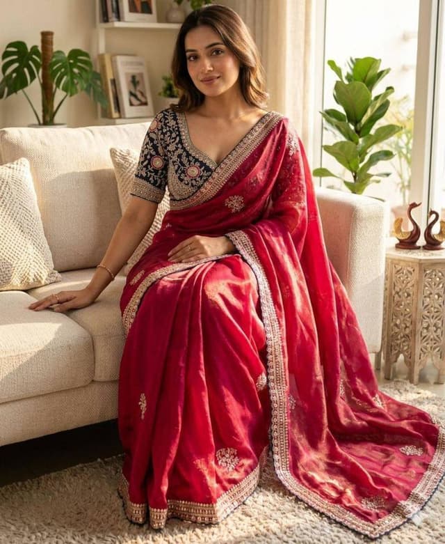 Shivshakti Collection Women Embellished Saree with Contrast Border