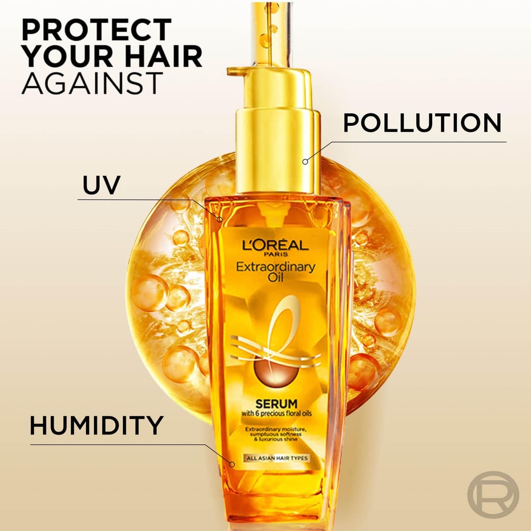 Loreal Paris Extraordinary Oil Serum For Dry, Flyaway & Frizzy Hair, With 6 Rare Flower Oils, 100ml - By Allure Cosmetics 7