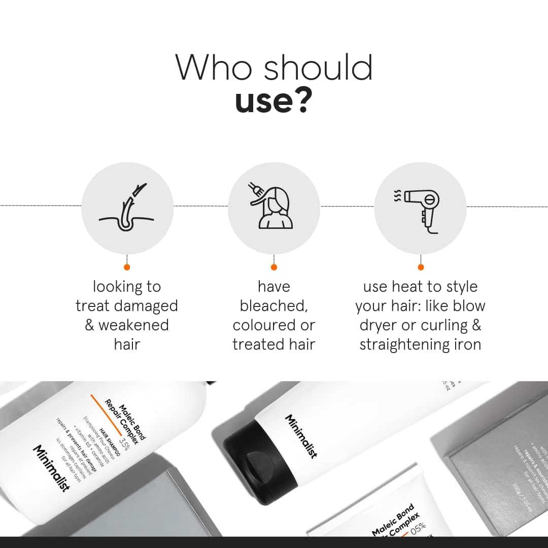 Minimalist Hair Mask for Damaged Hair & Frizzy Hair | Post Shampoo | Maleic Bond Repair Complex 5% | Transglutaminase, Amino Acids & Ceramides | For Women & Men | 7.05 Oz/200 gm 3