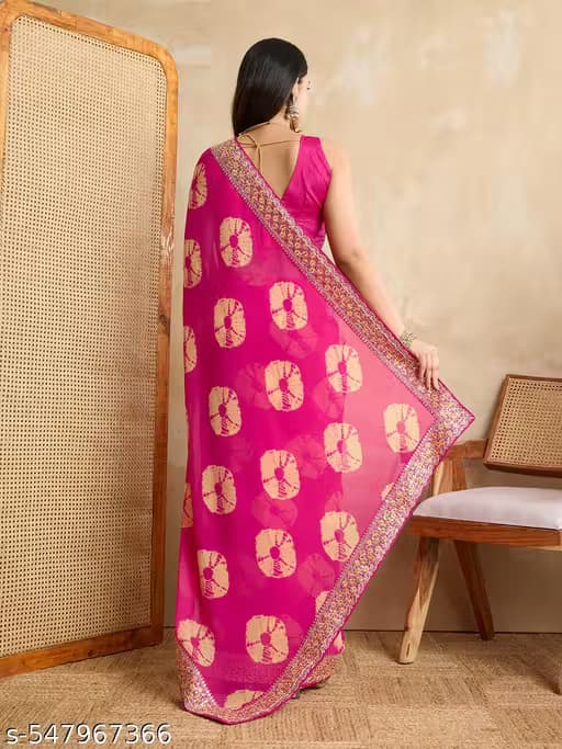 Bandhani Print Georgette Saree with Embroidered Border and Blouse Piece 1