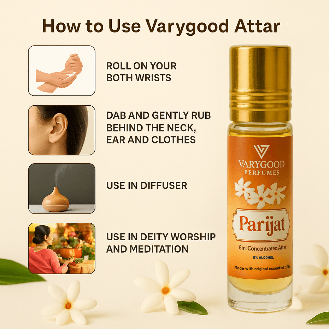 VaryGood Perfumes Parijat Attar Roll-On 8ml – Serene Floral Essence for Men & Women 3