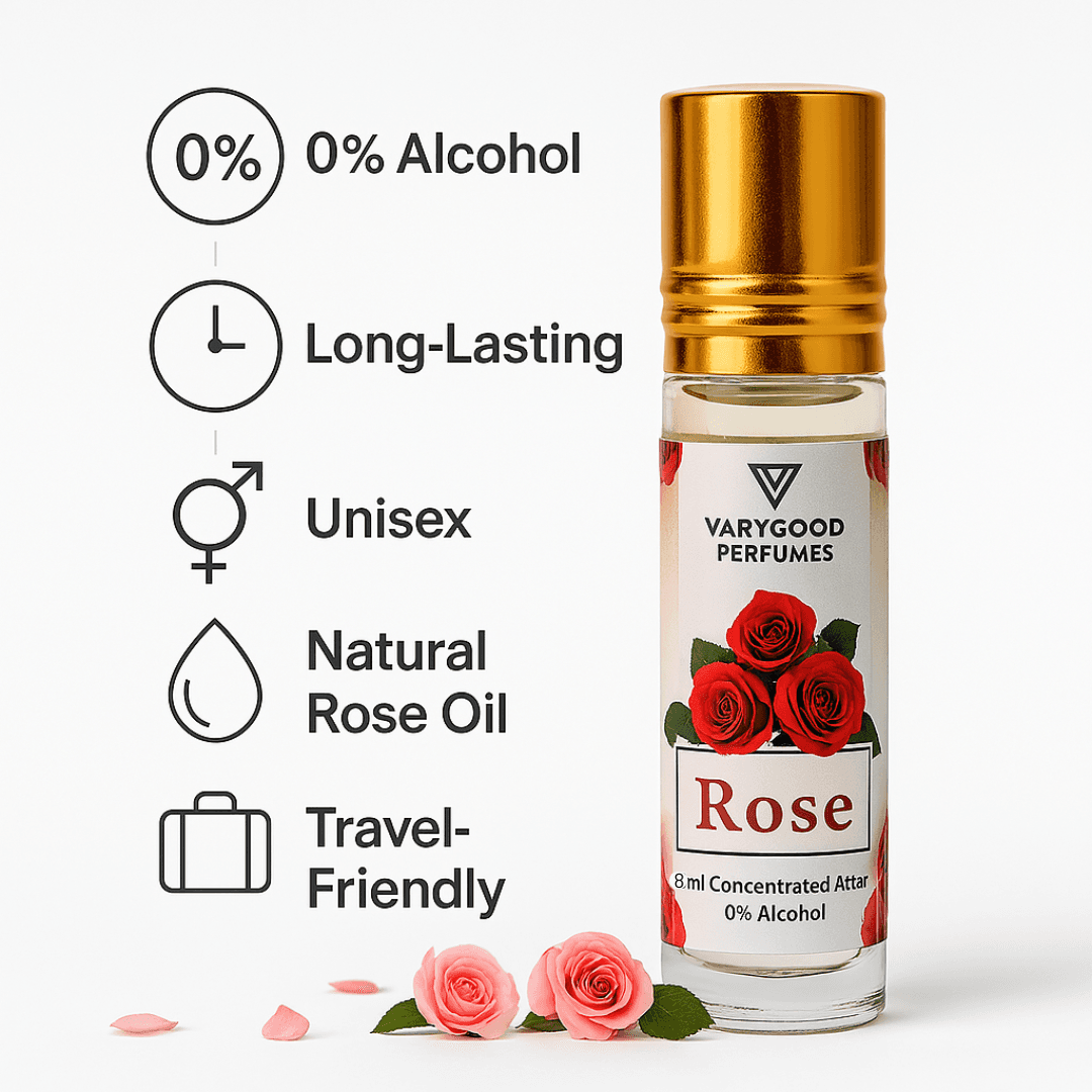 VaryGood Rose Attar Roll On – 8ml Concentrated Perfume for Men & Women | Alcohol-Free Long Lasting Natural Rose Fragrance 3