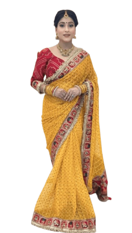 PURE VISCOSE YELLOW COLOUR GHARCHOLA SAREE