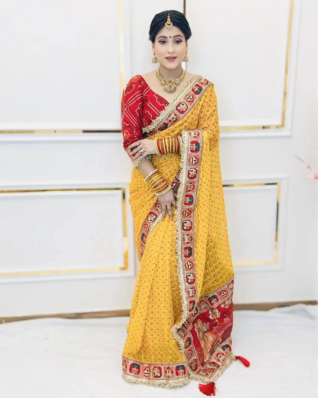 PURE VISCOSE YELLOW COLOUR GHARCHOLA SAREE 1