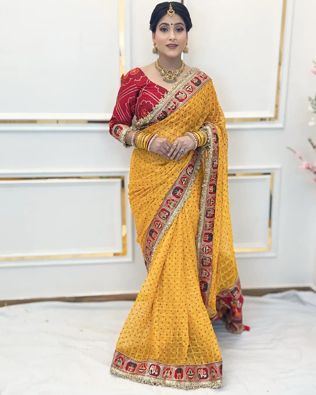 PURE VISCOSE YELLOW COLOUR GHARCHOLA SAREE 4