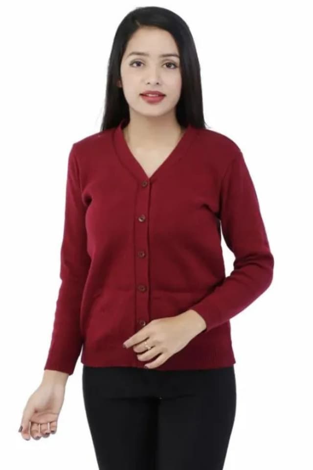 Women's Solid V-Neck Buttoned Front Long Sleeve Knitted Sweater Casual Winter Wear