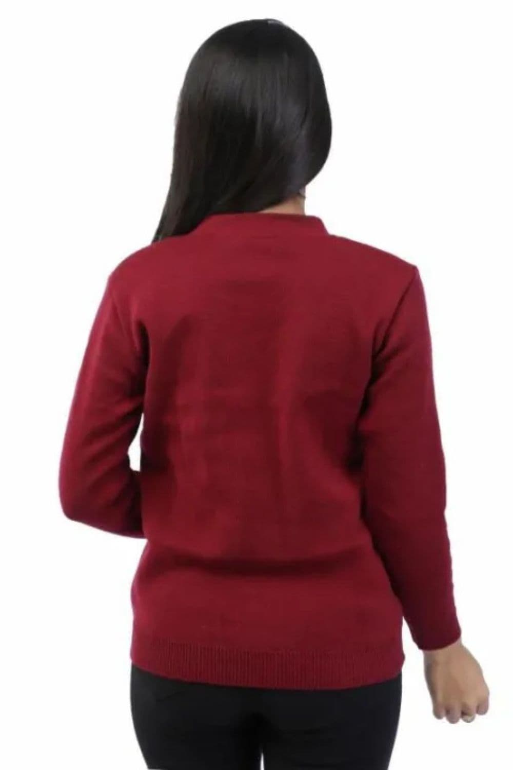 Women's Solid V-Neck Buttoned Front Long Sleeve Knitted Sweater Casual Winter Wear 2