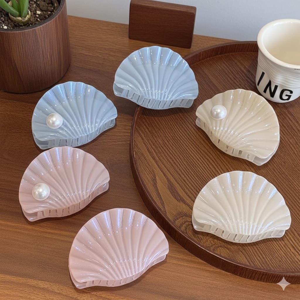 seashell-shaped hair claw clips, 2Pcs 1