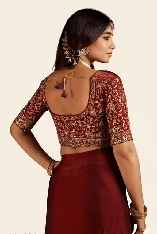 Heavy Zari work Embroidery silk saree party wear and wedding saree with stiched  blouse in Red color| Available in Multi color | Trendy Party & Festive Wear | Traditional Ethnic Fashion | Buy Online 3