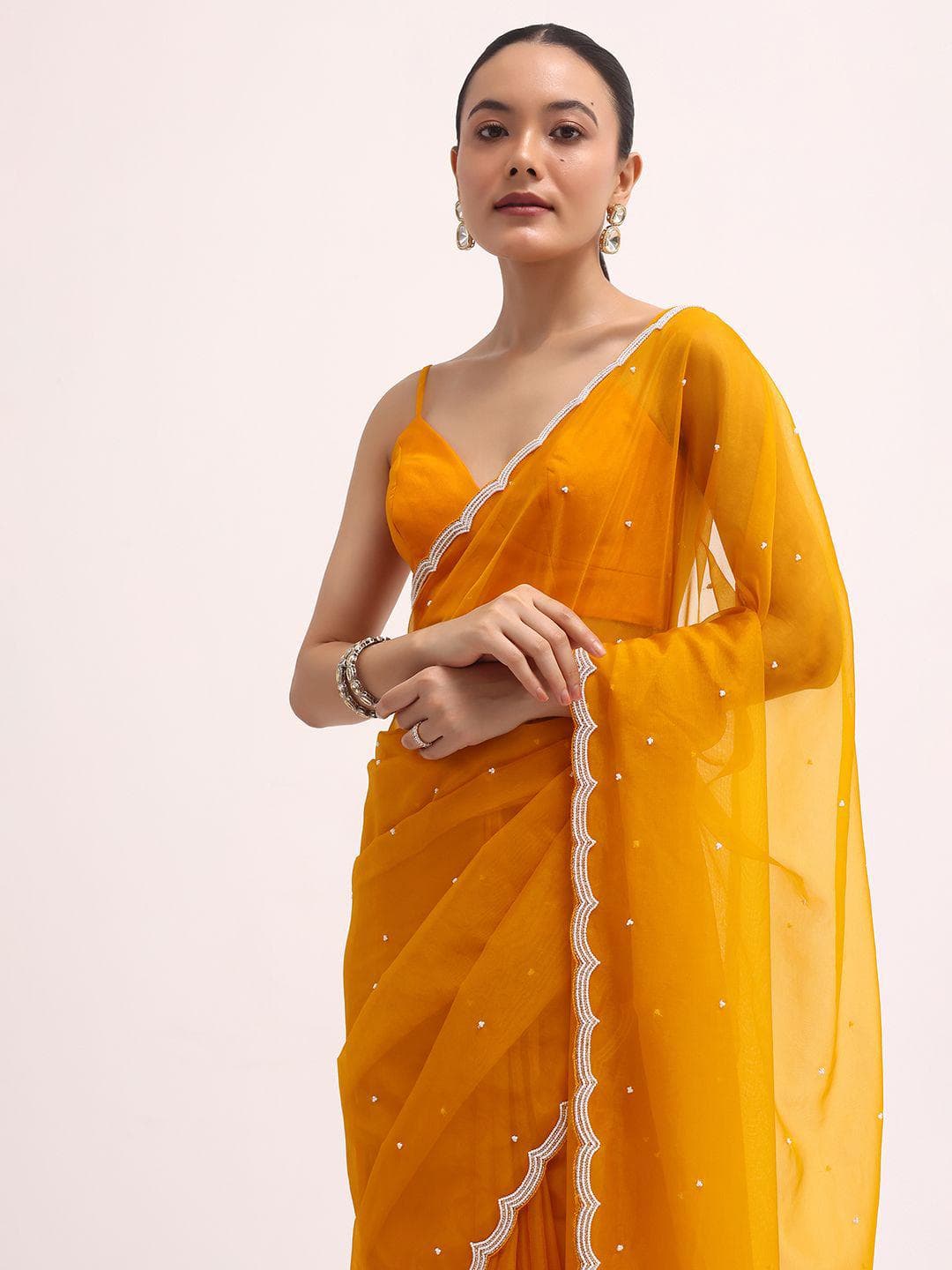 Embellished Beads and Stones Organza Saree 5