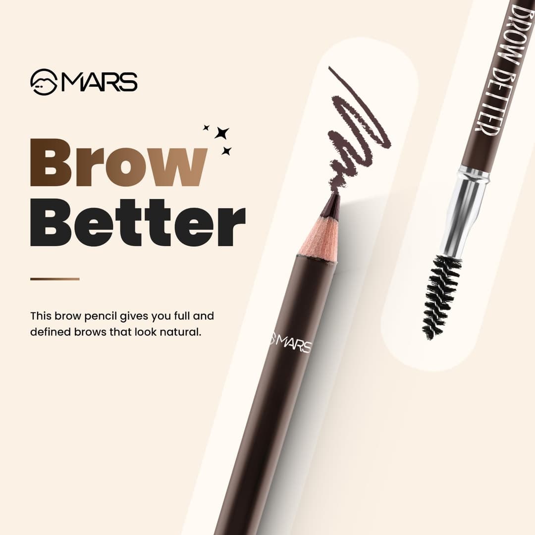 MARS Brow Better Eyebrow Pencil with Spoolie | Long-Lasting & Smudge Proof | Rich Pigmentation | Natural-Looking Results | Easy to Sharpen 1.4 gm