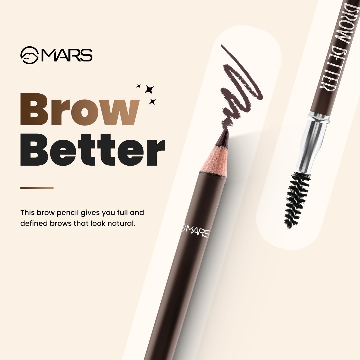MARS Brow Better Eyebrow Pencil with Spoolie | Long-Lasting & Smudge Proof | Rich Pigmentation | Natural-Looking Results | Easy to Sharpen 1.4 gm 1