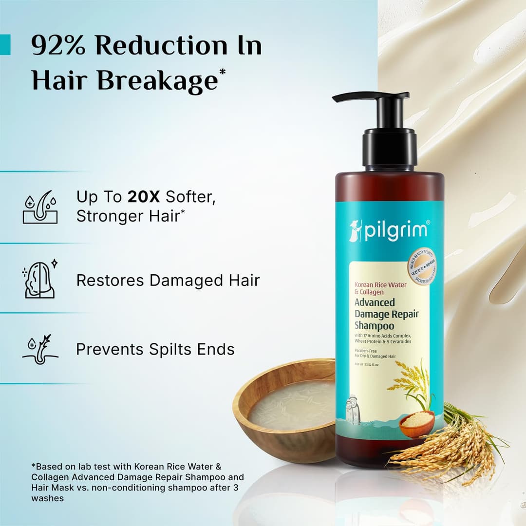 Pilgrim Korean Rice Water & Collagen Advanced Damage Repair Shampoo - 400ml 2