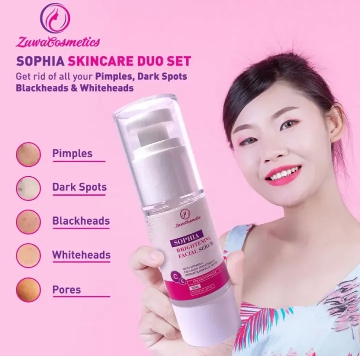 Sophia Skincare Duo Set Of Pure Hydration Hyaluronic Gel And Brightening Serum By Zuwa Cosmetics - 2x30ml 2