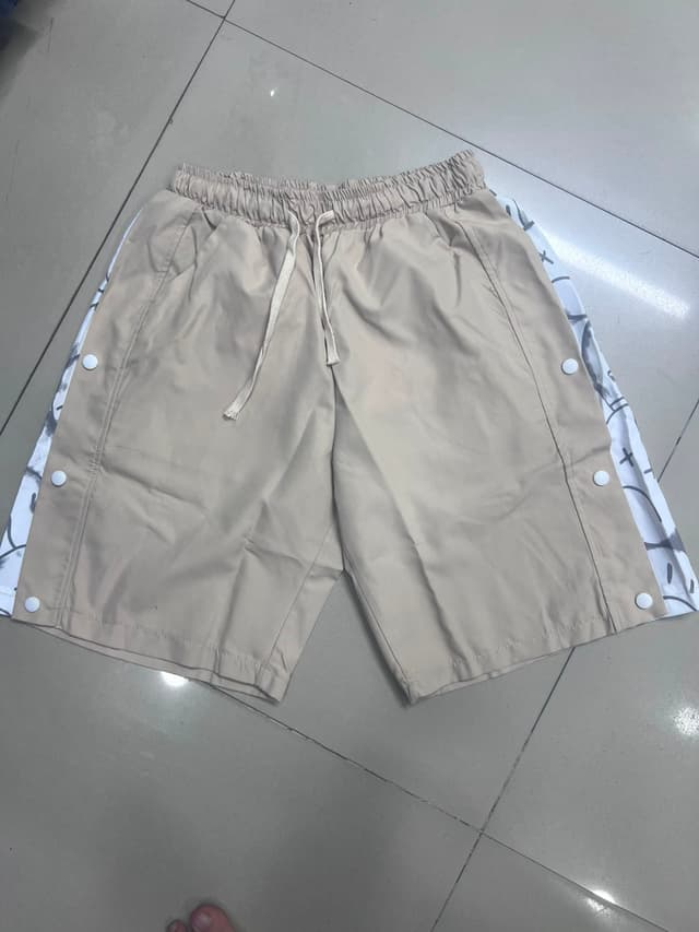 Men's Beige Casual Drawstring Shorts | Elastic Waist Cotton Blend Summer Shorts with Side Pockets
