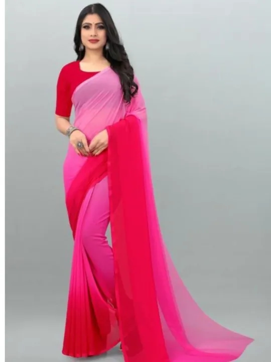 Pink Solid Georgette Saree For Women Plain Pink Casual Saree For Women Traditional Wear For Women 4