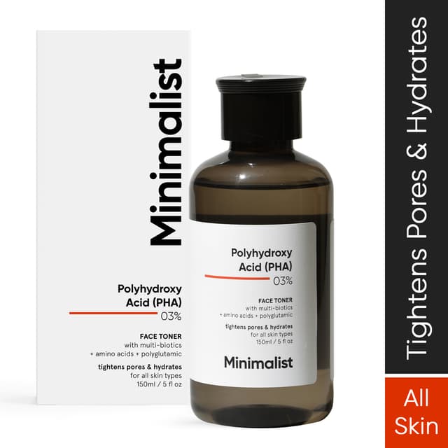 Minimalist 3% PHA Alcohol Free Hydrating Face Toner for Pore Tightening | Mild Exfoliation, pH Balancing & Rebalancing Skin Microbiome | for Women & Men | 5 Fl Oz / 150 ml