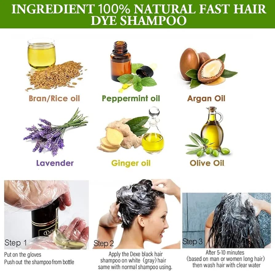 Dexe Black Hair Shampoo 400 ML - Natural Herbal Formula - Long-Lasting Fast Acting Dye - Easy & Safe to Use| Only Five Minute Results Comes . 3